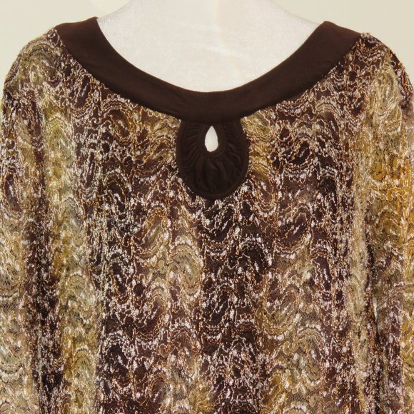 Dress Barn Brown & Gold Overlay 3/4 Sleeve Blouse & Brown Lining Size 1X (C1014) - Picture 1 of 7